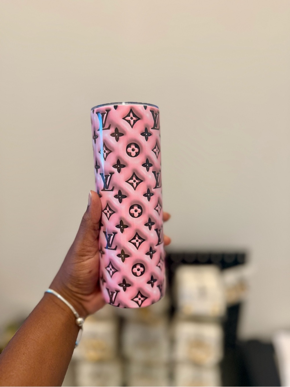Pink Designer Monogram Tumbler - Luxury Pattern